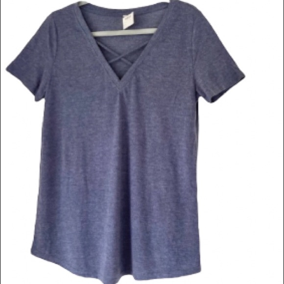 CRISS CROSS Blue V neck T shirt Womens Medium - Picture 6 of 15